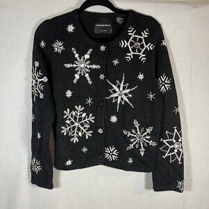 Michael Simon Black Embellished‎ Snowflake Sweater Med